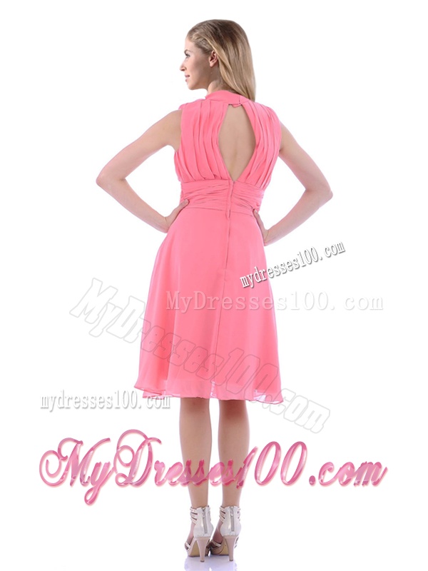 Lovely High Neck Handcrafted Flowers Dama Dress with Open Back