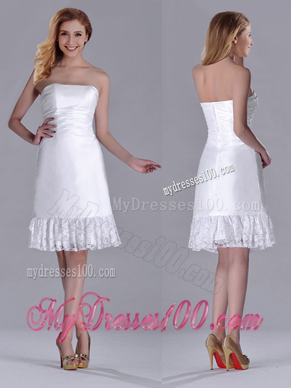 Low Price Strapless White Short Dama Dress in Lace and Satin