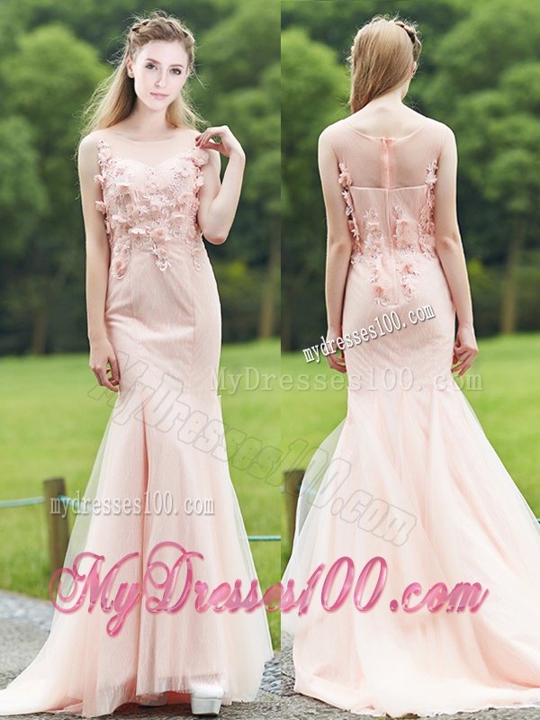 Luxurious See Through Light Pink Mermaid Dama Dress with Brush Train