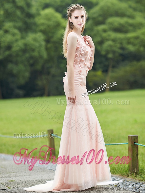 Luxurious See Through Light Pink Mermaid Dama Dress with Brush Train