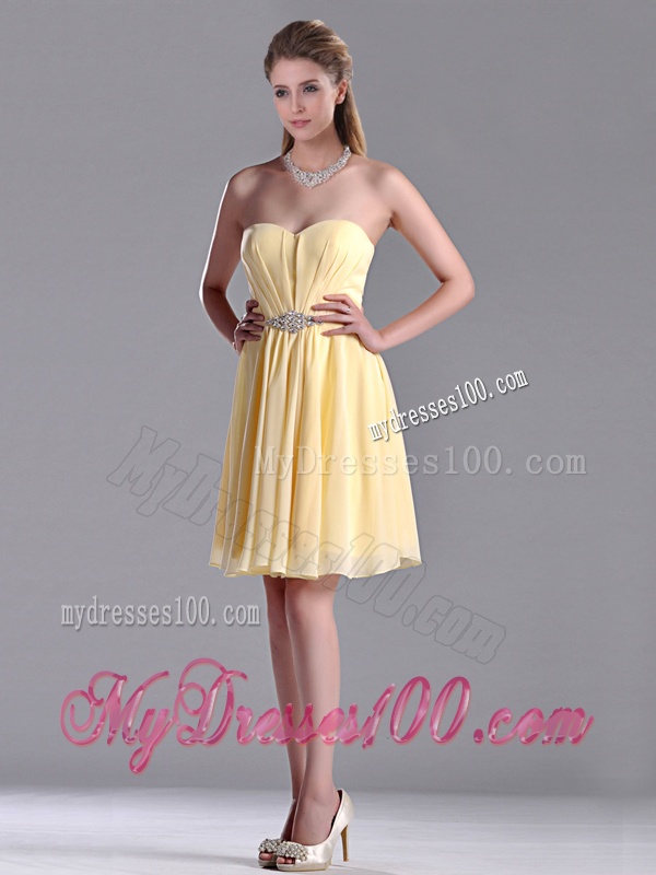 Modest Empire Chiffon Yellow Short Dama Dress with Beading