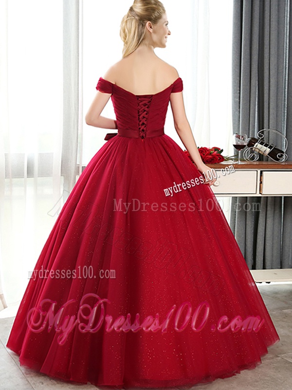 New Arrivals Off the Shoulder Wine Red Dama Dress with Bowknot
