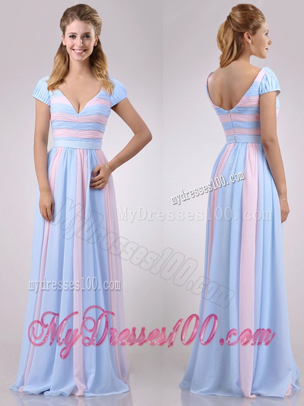 New Deep V Neckline Chiffon Dama Dress in Baby Pink and Light Blue