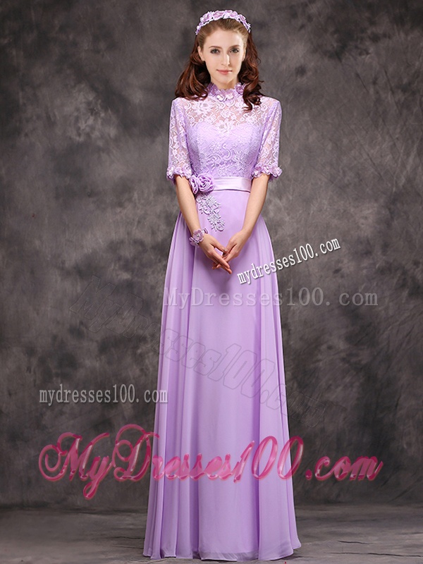 Perfect High Neck Handcrafted Flowers Dama Dress with Half Sleeves