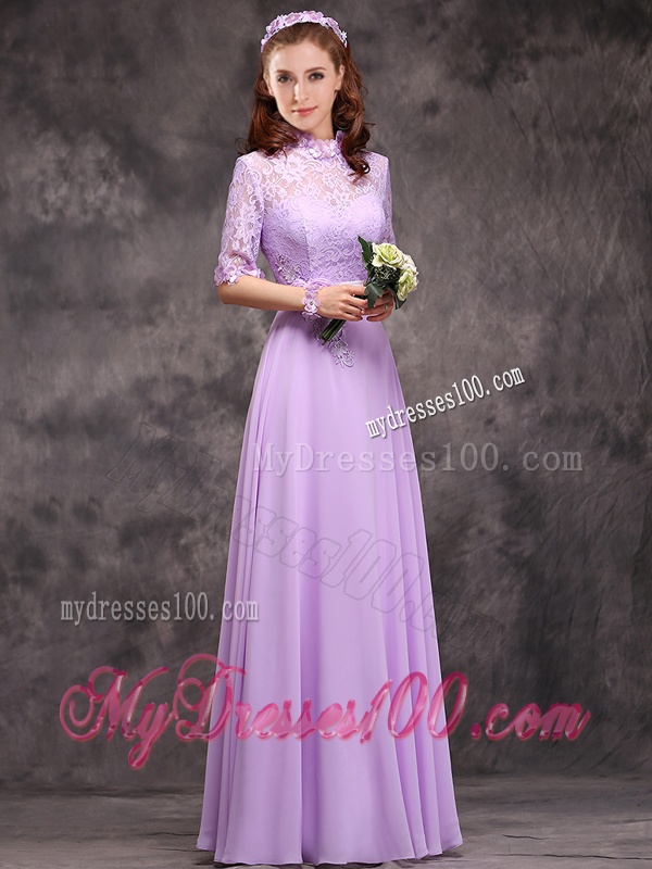 Perfect High Neck Handcrafted Flowers Dama Dress with Half Sleeves
