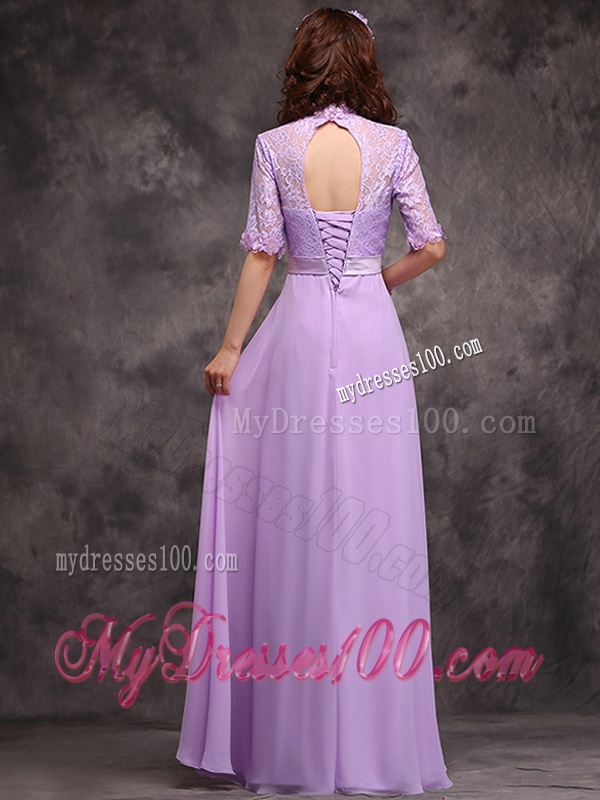 Perfect High Neck Handcrafted Flowers Dama Dress with Half Sleeves