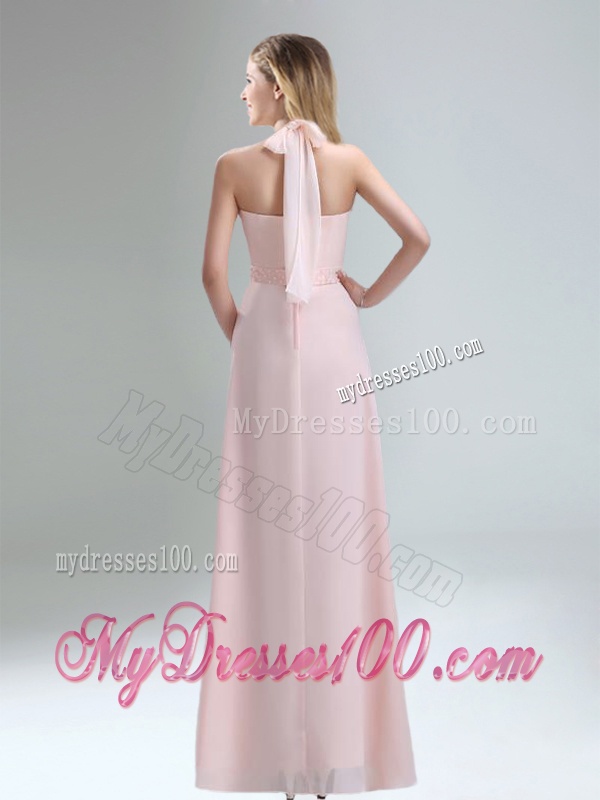 Romantic 2016 High Neck Chiffon Light Pink Dama Dress