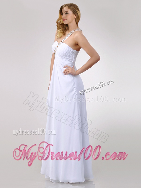 Sexy Empire Chiffon Beaded Side Zipper White Dama Dress with One Shoulder