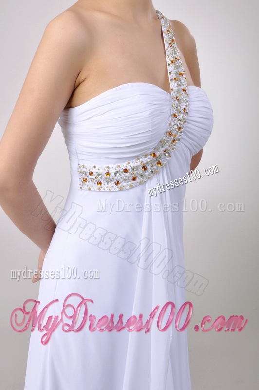 Sexy Empire Chiffon Beaded Side Zipper White Dama Dress with One Shoulder