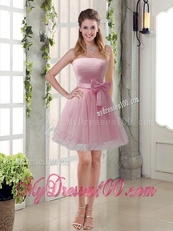 Simple Ruching Strapless Princess Dama Dress with Bowknot