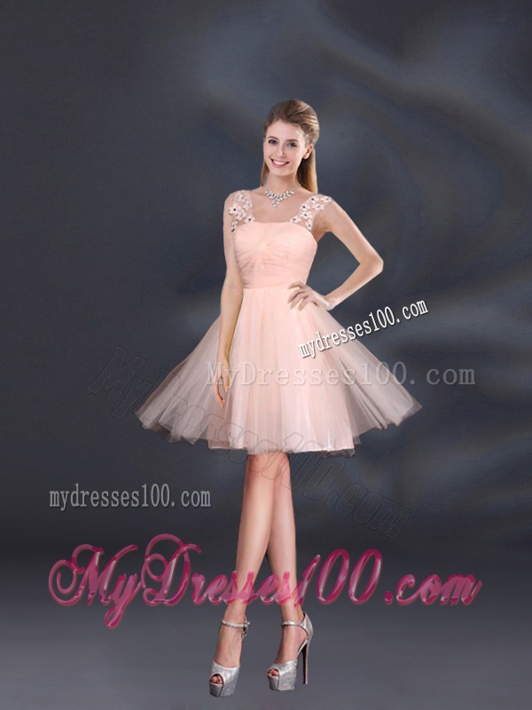 Straps Appliques Dama Dresses in Baby Pink