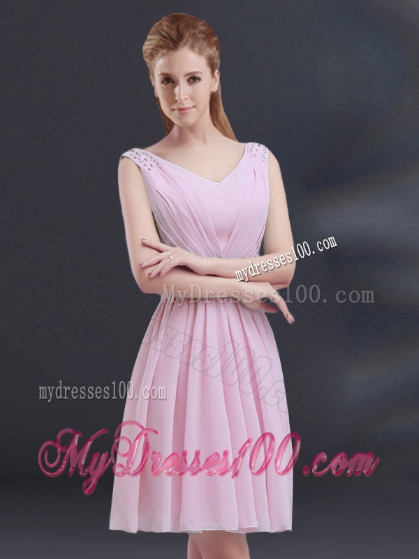 V Neck Beading 2016 Dama Dress with Ruching