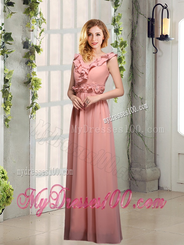 V Neck Empire Appliques Dama Dresses with Floor Length