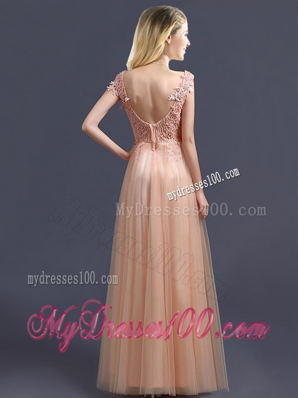 Top Selling V Neck Long Dama Dress with Appliques and Beading