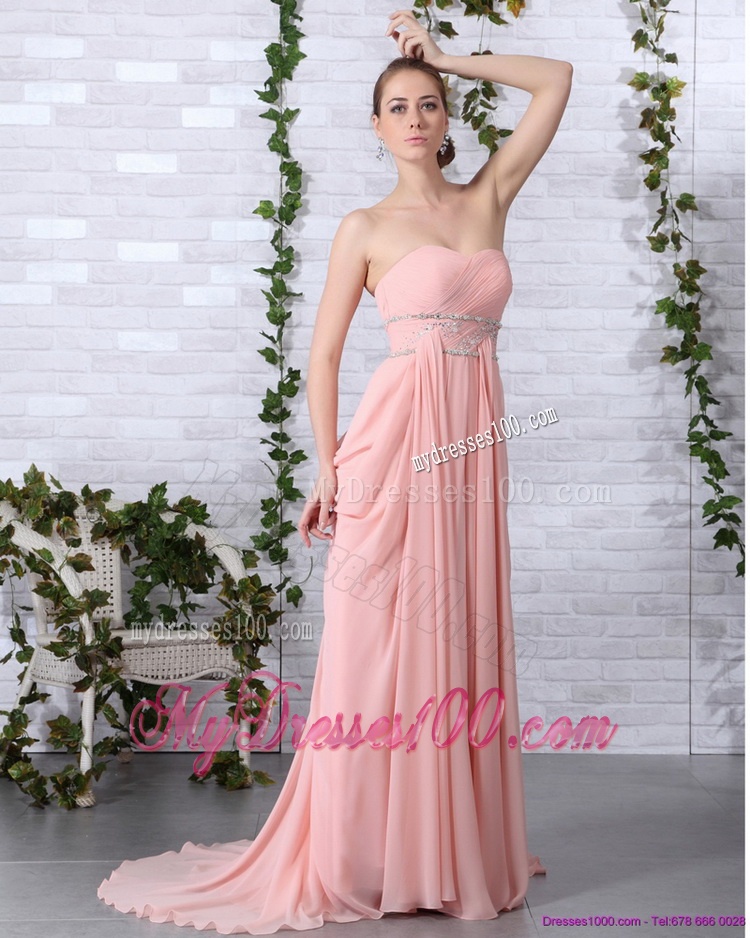 2016 Cheap Brush Train Sweetheart Evening Dress in Peach