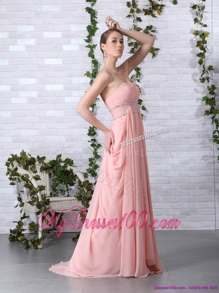 2016 Cheap Brush Train Sweetheart Evening Dress in Peach