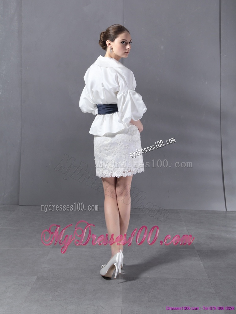 2016 Lovely Strapless White Evening Dress with Lace and Belt