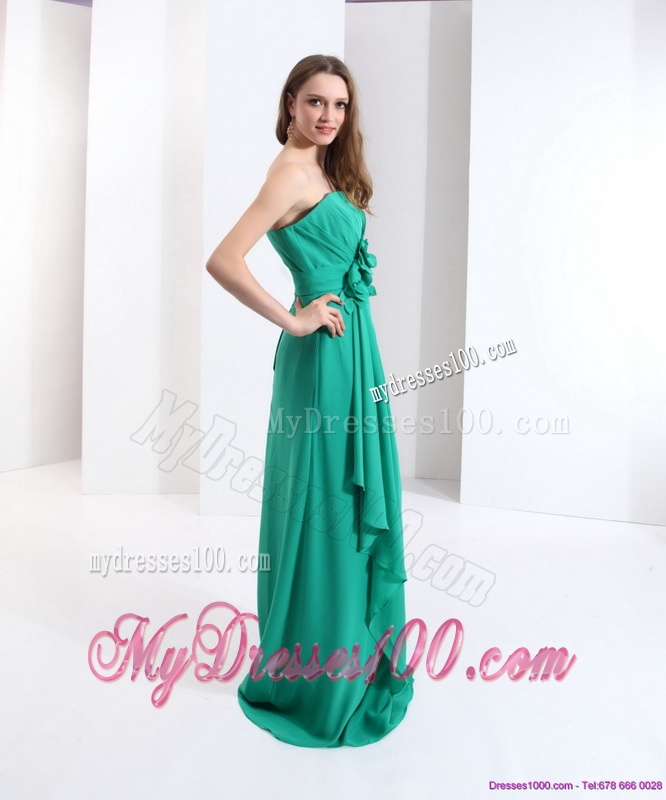 2016 New Style Strapless Evening Dress with Hand Made Flowers and Ruching