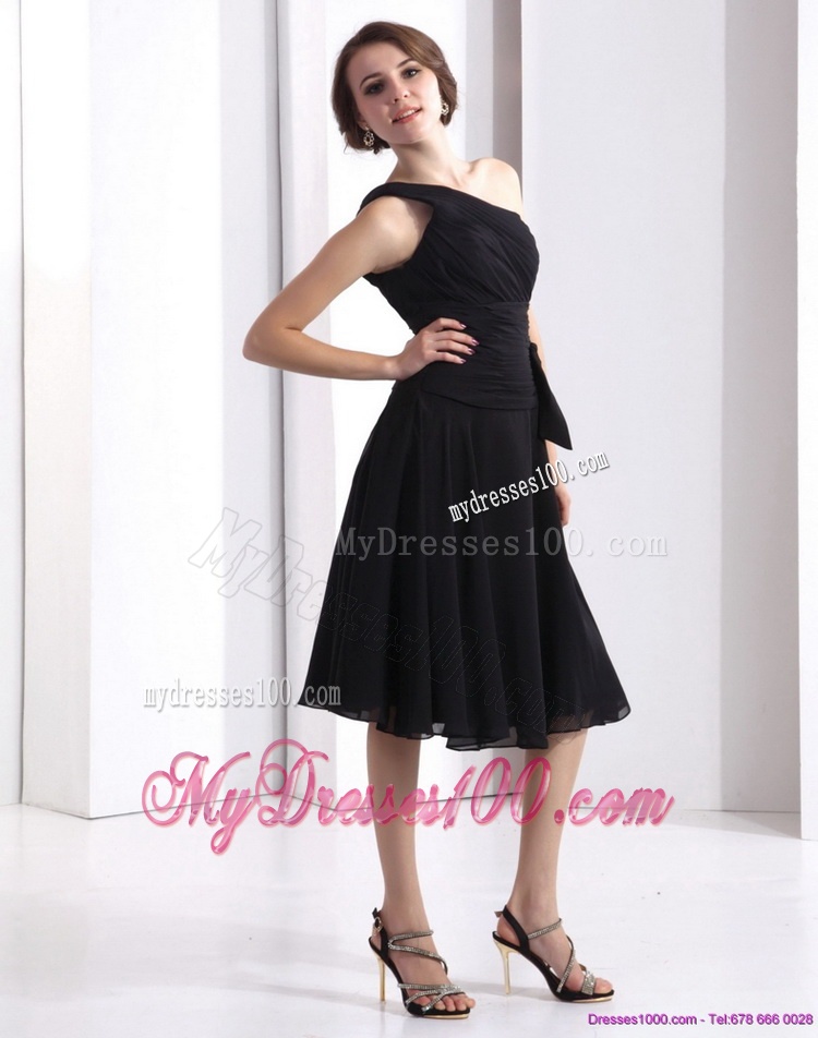 2016 One Shoulder Knee Length Evening Dress in Black