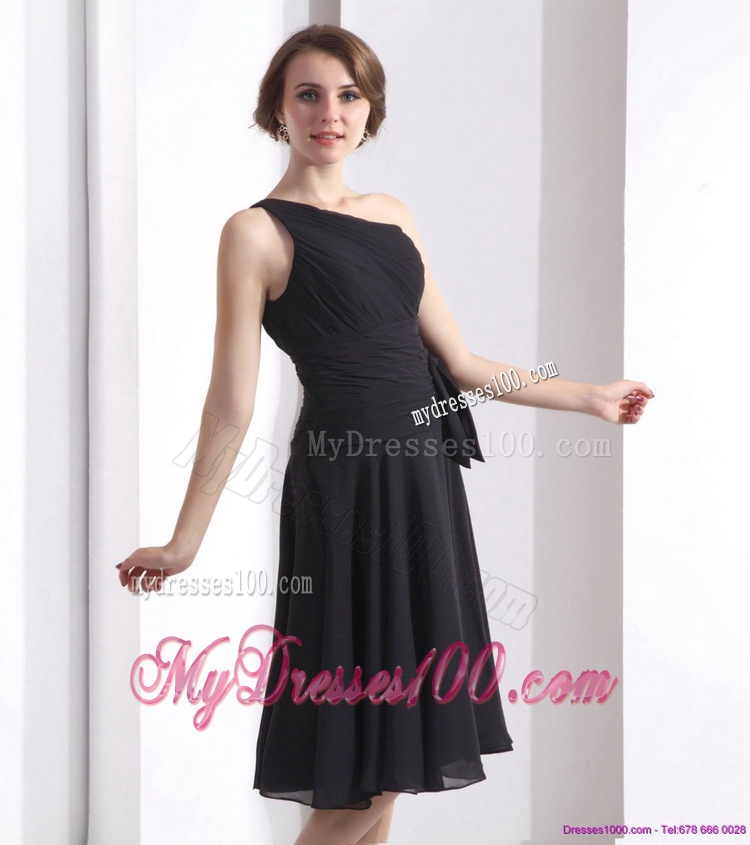 2016 One Shoulder Knee Length Evening Dress in Black