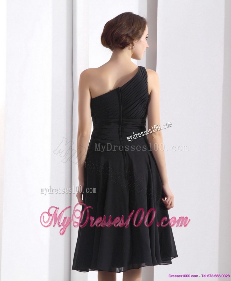 2016 One Shoulder Knee Length Evening Dress in Black