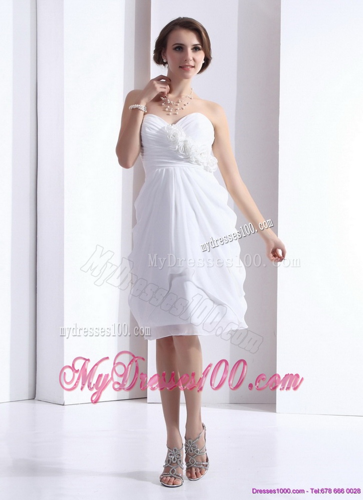 2016 Perfect Sweetheart White Evening Dress with Hand Made Flowers and Ruching