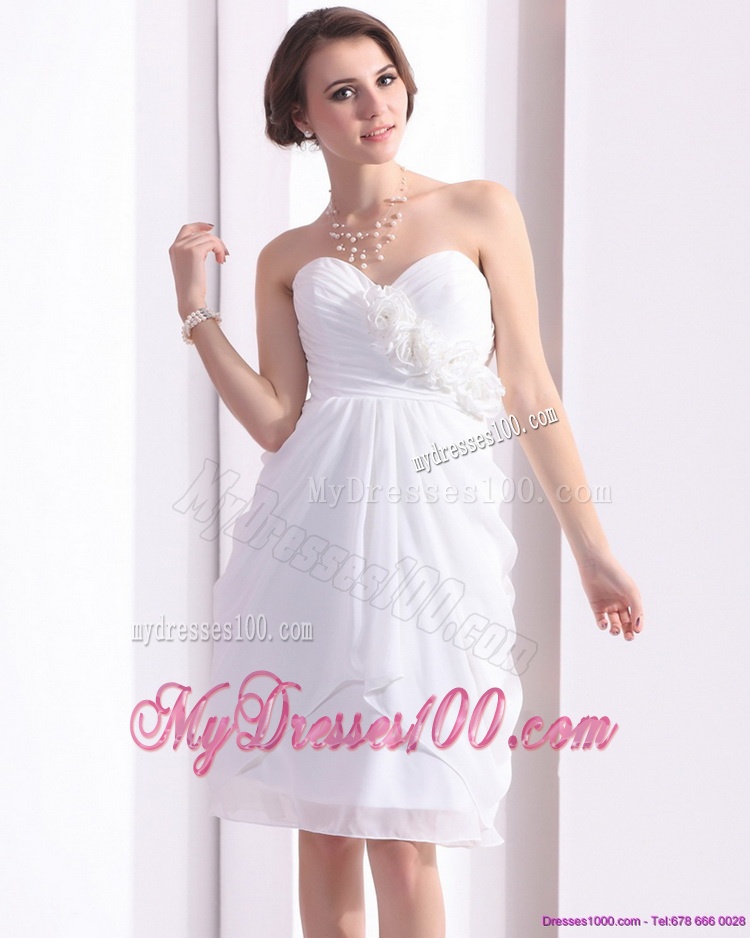 2016 Perfect Sweetheart White Evening Dress with Hand Made Flowers and Ruching
