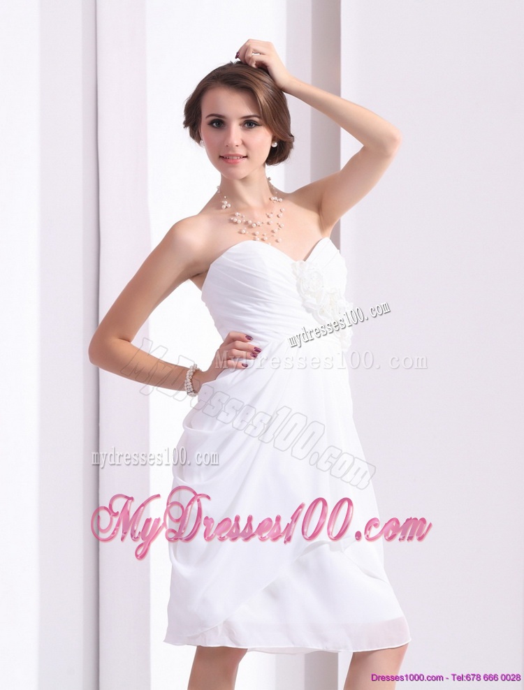 2016 Perfect Sweetheart White Evening Dress with Hand Made Flowers and Ruching