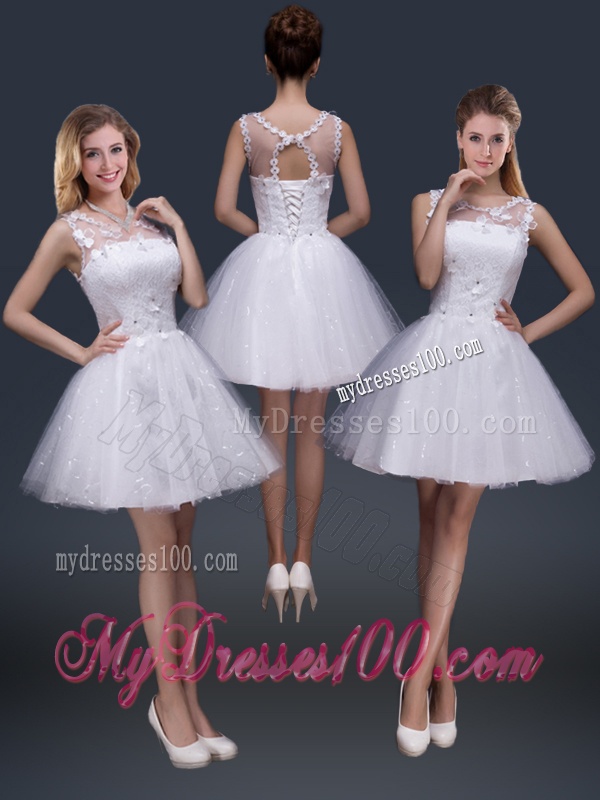 2016 Pretty Short Scoop Appliques Evening Dresses in White