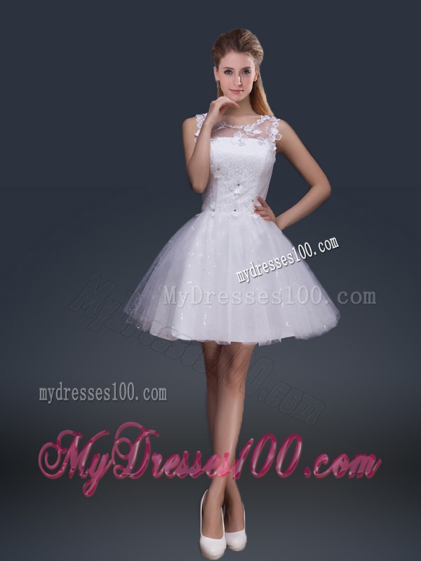 2016 Pretty Short Scoop Appliques Evening Dresses in White