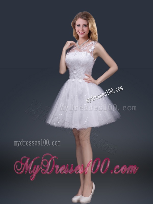 2016 Pretty Short Scoop Appliques Evening Dresses in White