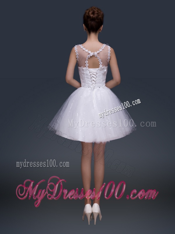 2016 Pretty Short Scoop Appliques Evening Dresses in White