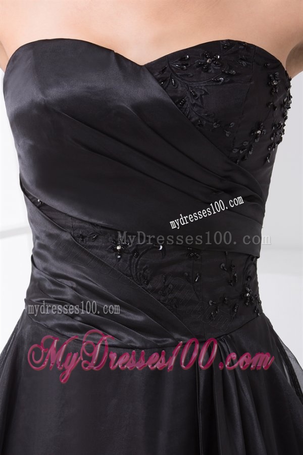A-line Strapless Black Ankle-length Embroidery Evening Dress