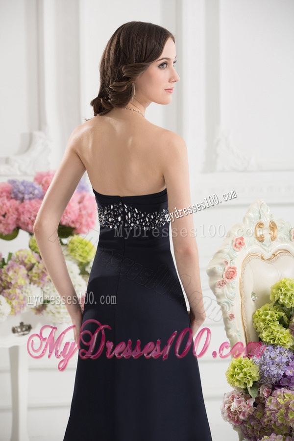 A-line Sweetheart Chiffon Beading Ruching Black Evening Dress