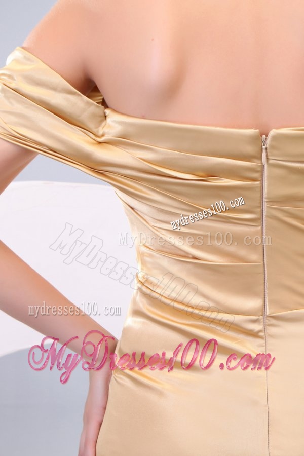 Affordable Column One Shoulder Brush Train Champagne Evening Dress with Ruching