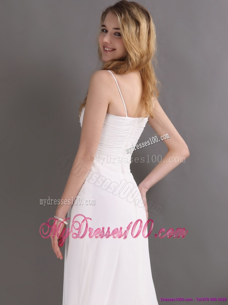 Affordable Ruching and High Slit 2016 Evening Dress in White