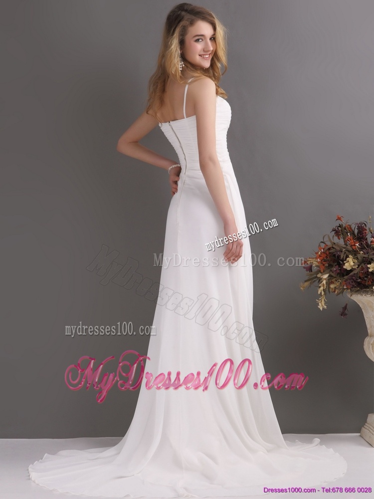 Affordable Ruching and High Slit 2016 Evening Dress in White