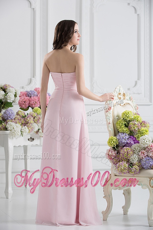 Baby Pink Sweetheart Empire Evening Dress with Ruching and Beading