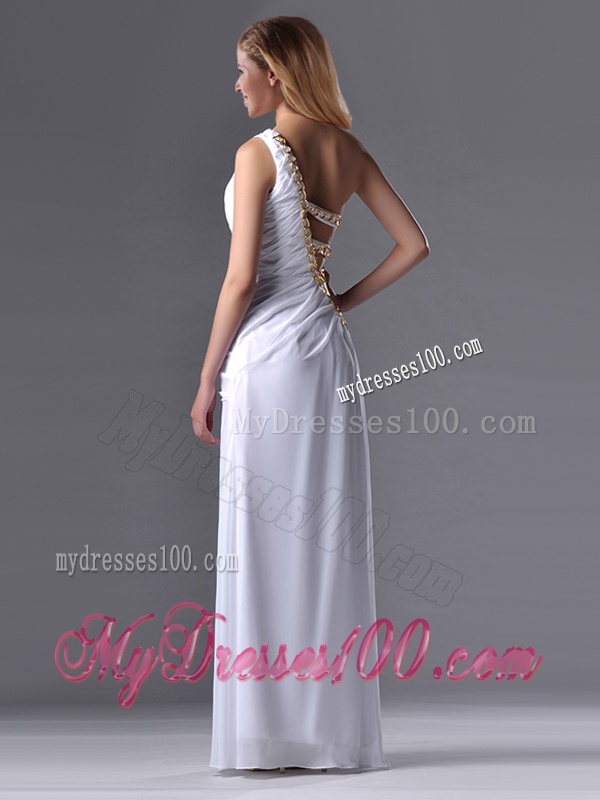 Beautiful Cut Out Waist One Shoulder White Evening Dress with Beading