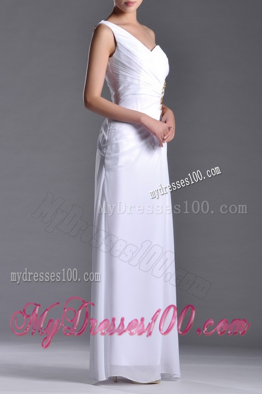 Beautiful Cut Out Waist One Shoulder White Evening Dress with Beading