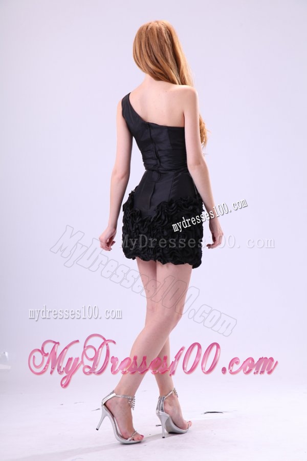 Black Column One Shoulder Sequined Evening Dress with Ruffles