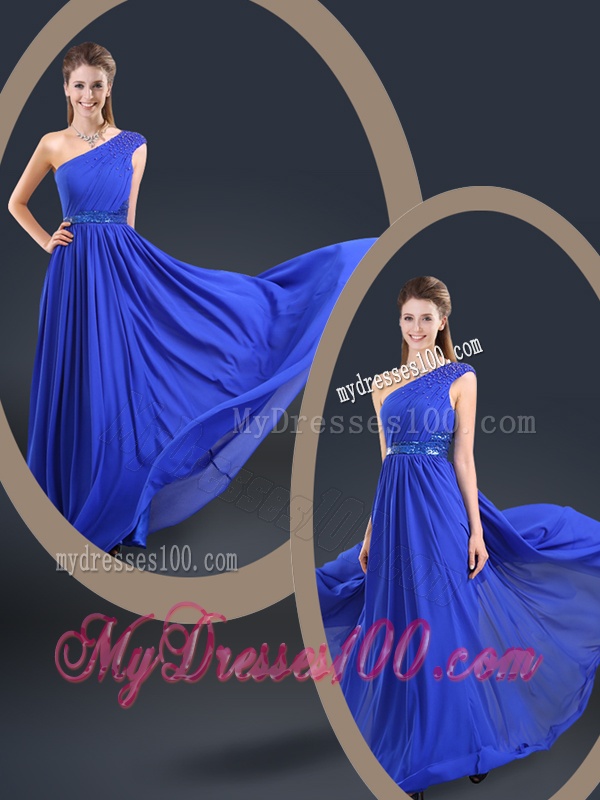 Cheap 2016 One Shoulder Blue Evening Dresses with Belt