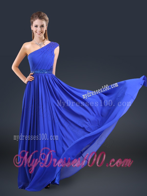 Cheap 2016 One Shoulder Blue Evening Dresses with Belt