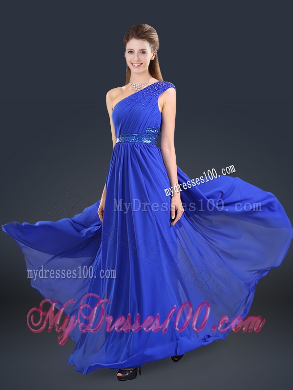 Cheap 2016 One Shoulder Blue Evening Dresses with Belt