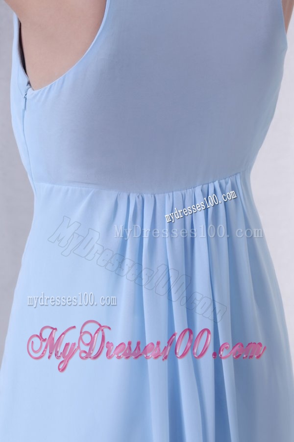 Cheap Empire V-neck Light Blue Evening Dress with Ruching