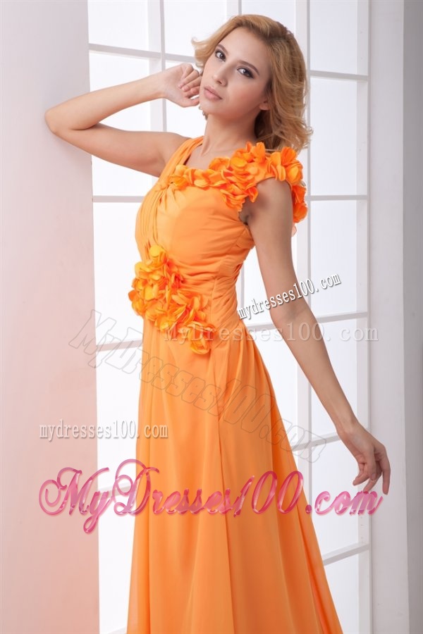 Cheap Empire V-neck Ruching Ankle-length Orange Chiffon Evening Dress
