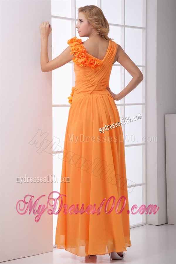 Cheap Empire V-neck Ruching Ankle-length Orange Chiffon Evening Dress
