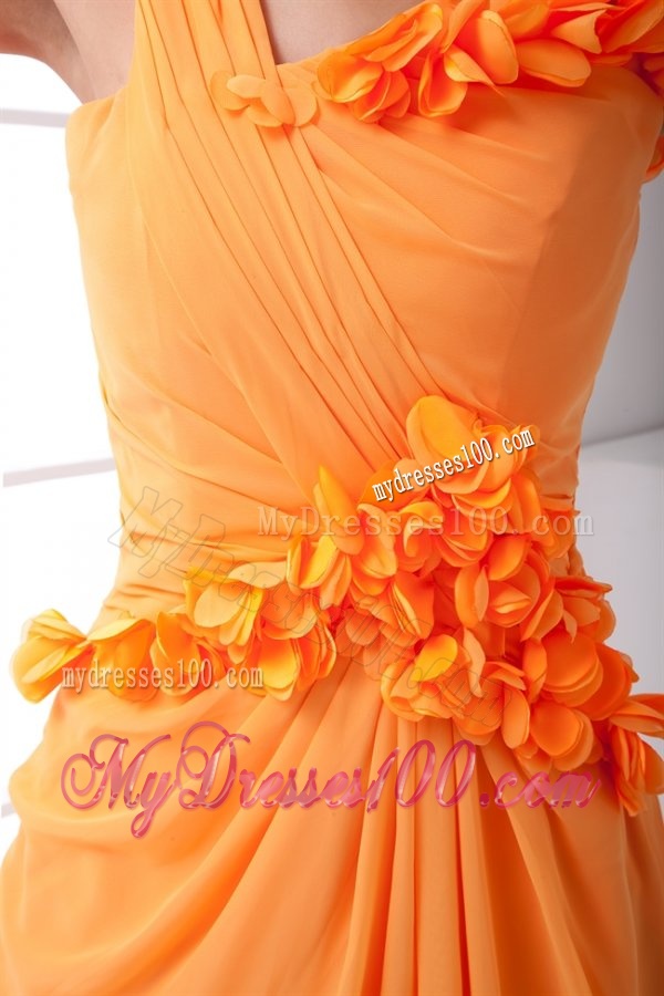 Cheap Empire V-neck Ruching Ankle-length Orange Chiffon Evening Dress