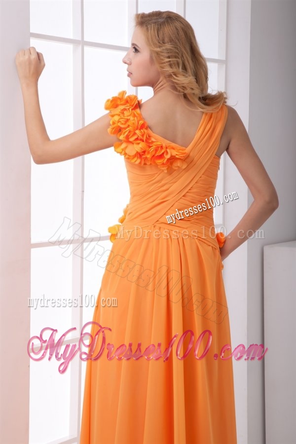 Cheap Empire V-neck Ruching Ankle-length Orange Chiffon Evening Dress