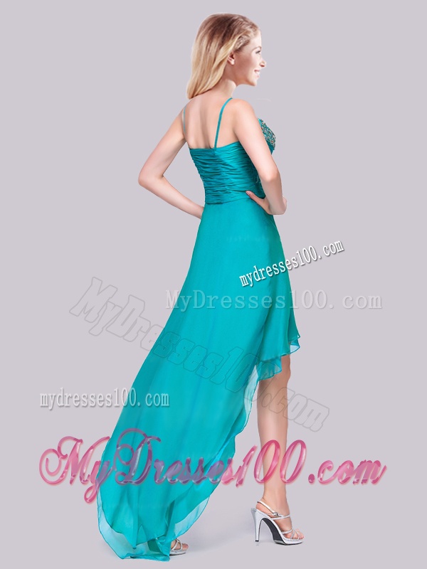 Classical High Low Beaded Bust Side Zipper Evening Dress in Teal